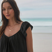 Load image into Gallery viewer, Black V-Neck Ruffle Sleeve Mini Dress with Linen
