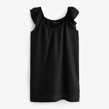 Load image into Gallery viewer, Black V-Neck Ruffle Sleeve Mini Dress with Linen

