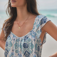 Load image into Gallery viewer, Blue Floral Print V-Neck Ruffle Sleeve Mini Dress with Linen
