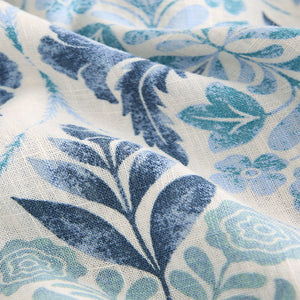 Blue Floral Print V-Neck Ruffle Sleeve Mini Dress with Linen