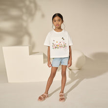 Load image into Gallery viewer, White 100% Cotton Sequin Embroidered Floral Print T-Shirt (3-12yrs)
