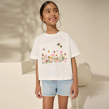 Load image into Gallery viewer, White 100% Cotton Sequin Embroidered Floral Print T-Shirt (3-12yrs)
