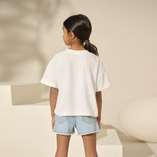 Load image into Gallery viewer, White 100% Cotton Sequin Embroidered Floral Print T-Shirt (3-12yrs)
