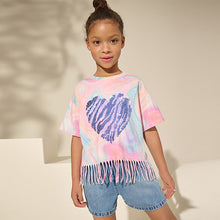 Load image into Gallery viewer, Pink/Blue Sequin Heart Fringe T-Shirt (4-12yrs)
