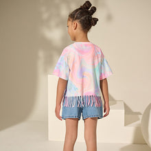 Load image into Gallery viewer, Pink/Blue Sequin Heart Fringe T-Shirt (4-12yrs)

