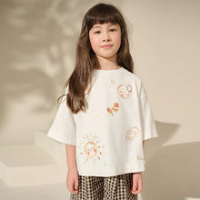 Load image into Gallery viewer, Cream 100% Cotton Pretty Embroidered Graphic T-Shirt (4-10yrs)
