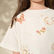 Load image into Gallery viewer, Cream 100% Cotton Pretty Embroidered Graphic T-Shirt (4-10yrs)

