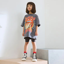 Load image into Gallery viewer, Charcoal Grey Rolling Stones Oversized License T-Shirt &amp; Cycle Shorts Set (3-12yrs)
