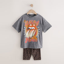 Load image into Gallery viewer, Charcoal Grey Rolling Stones Oversized License T-Shirt &amp; Cycle Shorts Set (3-12yrs)
