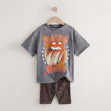 Load image into Gallery viewer, Charcoal Grey Rolling Stones Oversized License T-Shirt &amp; Cycle Shorts Set (3-12yrs)
