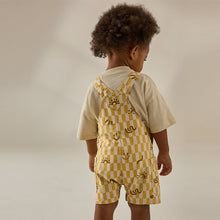 Load image into Gallery viewer, Yellow Checkerboard 100% Cotton Dungarees (3mths-6yrs)
