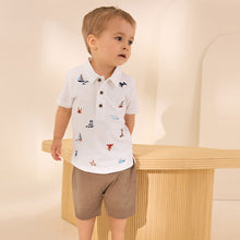Load image into Gallery viewer, White All-Over-Embroidered Polo Shirt &amp; Shorts Set (3mths-6yrs)
