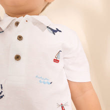 Load image into Gallery viewer, White All-Over-Embroidered Polo Shirt &amp; Shorts Set (3mths-6yrs)
