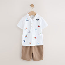 Load image into Gallery viewer, White All-Over-Embroidered Polo Shirt &amp; Shorts Set (3mths-6yrs)

