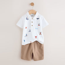 Load image into Gallery viewer, White All-Over-Embroidered Polo Shirt &amp; Shorts Set (3mths-6yrs)
