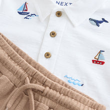 Load image into Gallery viewer, White All-Over-Embroidered Polo Shirt &amp; Shorts Set (3mths-6yrs)
