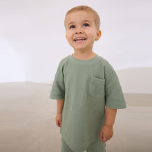 Load image into Gallery viewer, Sage Green 100% Cotton Textured Pocket Tops &amp; Shorts Set (3mths-6yrs)

