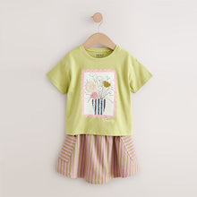 Load image into Gallery viewer, Green/Pink 100% Cotton T-Shirt and Skirt Set (3mths-7yrs)
