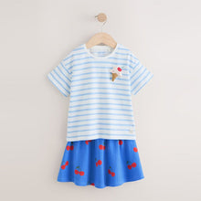 Load image into Gallery viewer, Blue Character 100% Cotton T-Shirt and Skirt Set (3mths-6yrs)
