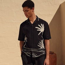 Load image into Gallery viewer, Black Textured Palm Tree Embroidered Short Sleeve Shirt
