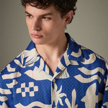 Load image into Gallery viewer, Blue Textured Printed Short Sleeve 100% Cotton Shirt
