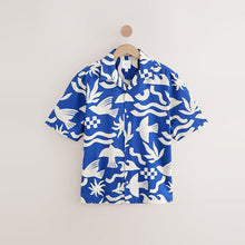 Load image into Gallery viewer, Blue Textured Printed Short Sleeve 100% Cotton Shirt
