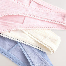 Load image into Gallery viewer, Blue/Pink/Cream Thong Pointelle Knickers 3 Pack
