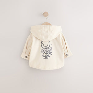 Ecru 100% Cotton Twill Hooded Overshirt and T-Shirt Set