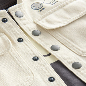 Ecru 100% Cotton Twill Hooded Overshirt and T-Shirt Set