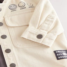 Load image into Gallery viewer, Ecru 100% Cotton Twill Hooded Overshirt and T-Shirt Set
