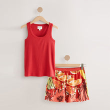 Load image into Gallery viewer, Red Floral Cotton Rib Vest Short Set Pyjamas
