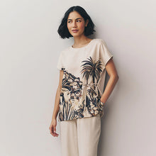 Load image into Gallery viewer, Ecru Scenic Print Woven Mix Tie Side Top
