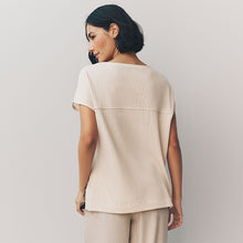 Load image into Gallery viewer, Ecru Scenic Print Woven Mix Tie Side Top
