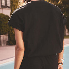 Load image into Gallery viewer, Black Short Sleeve Bubble Hem T-Shirt
