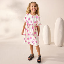 Load image into Gallery viewer, Pink Strawberry Short Sleeve Jersey Summer Dress (4-12yrs)
