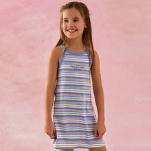 Load image into Gallery viewer, Blue/Pink Stripe Rib Racer Summer Dress (4-12yrs)

