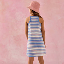 Load image into Gallery viewer, Blue/Pink Stripe Rib Racer Summer Dress (4-12yrs)
