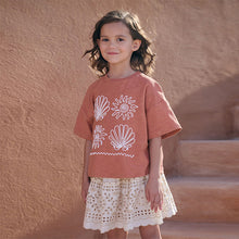Load image into Gallery viewer, Rust Brown Embroidered Shells 100% Cotton T-Shirt (5-12yrs)
