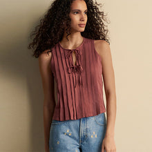 Load image into Gallery viewer, Rose Pink Pintuck Sleeveless Tie Front 100% Cotton Top

