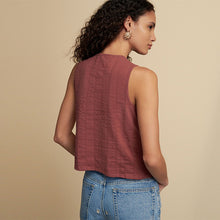 Load image into Gallery viewer, Rose Pink Pintuck Sleeveless Tie Front 100% Cotton Top
