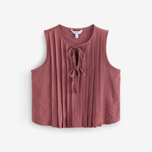 Load image into Gallery viewer, Rose Pink Pintuck Sleeveless Tie Front 100% Cotton Top

