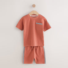 Load image into Gallery viewer, Rust Brown 100% Cotton Textured Pocket Tops &amp; Shorts Set (3mths-6yrs)
