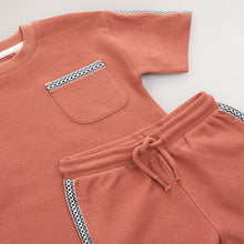 Load image into Gallery viewer, Rust Brown 100% Cotton Textured Pocket Tops &amp; Shorts Set (3mths-6yrs)

