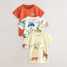 Load image into Gallery viewer, Blue/Yellow Safari Animals Short Sleeve T-Shirts 3 Pack (6mths-5yrs)
