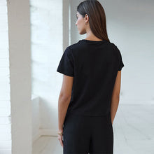 Load image into Gallery viewer, Black/Gold Chain Neck Detail 100% Cotton T-Shirt

