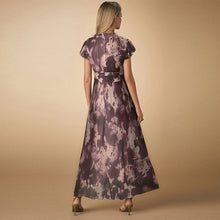 Load image into Gallery viewer, Pink/Purple Pleated Mesh Print V-Neck Occasion Midi Dress
