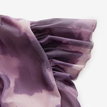 Load image into Gallery viewer, Pink/Purple Pleated Mesh Print V-Neck Occasion Midi Dress
