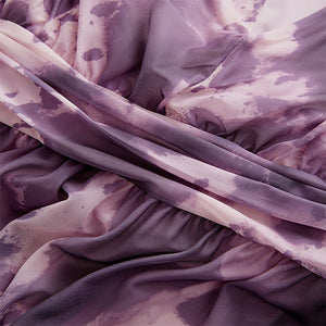 Pink/Purple Pleated Mesh Print V-Neck Occasion Midi Dress