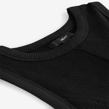 Load image into Gallery viewer, Black Woven Jersey Mix Sleeveless Racer Ribbed Midi Dress
