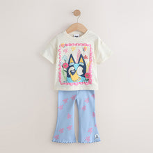 Load image into Gallery viewer, Blue/Ecru Bluey Short Sleeve T Shirt and Flare Leggings Set (3mths-6yrs)
